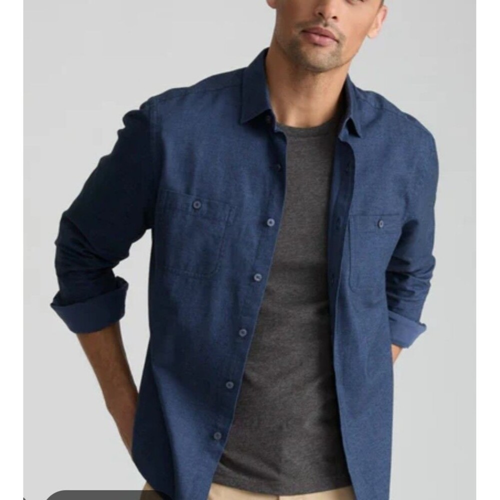 ​UNTUCKIT Shirt Mens XXL 2XL Blue Flannel Cotton Button Down Long Sleeve Pockets